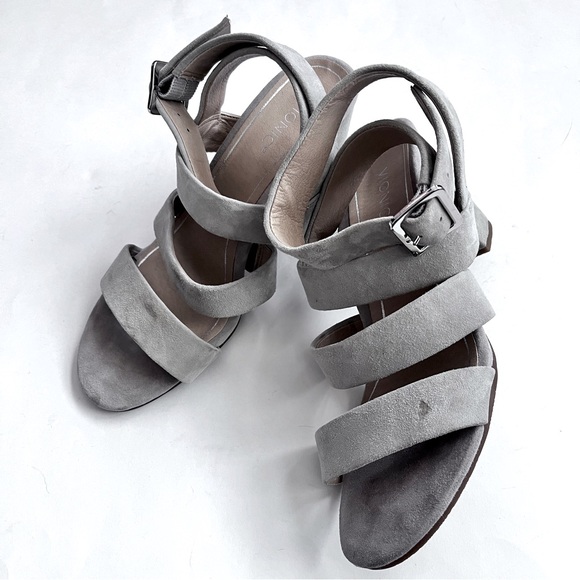 VIONIC Blaire Gray Suede Strappy Chunky Heel Sandals Size 9 - Picture 6 of 12